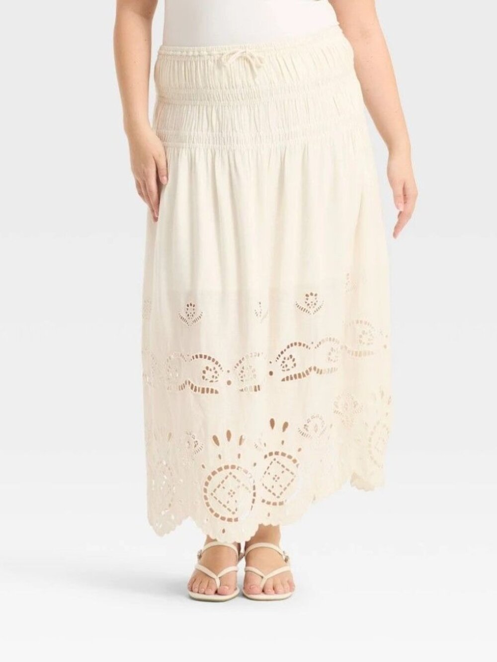 NWT Women's High-RIse Embroidered Eyelet Drop Waist a-Line Skirt - Future Collec